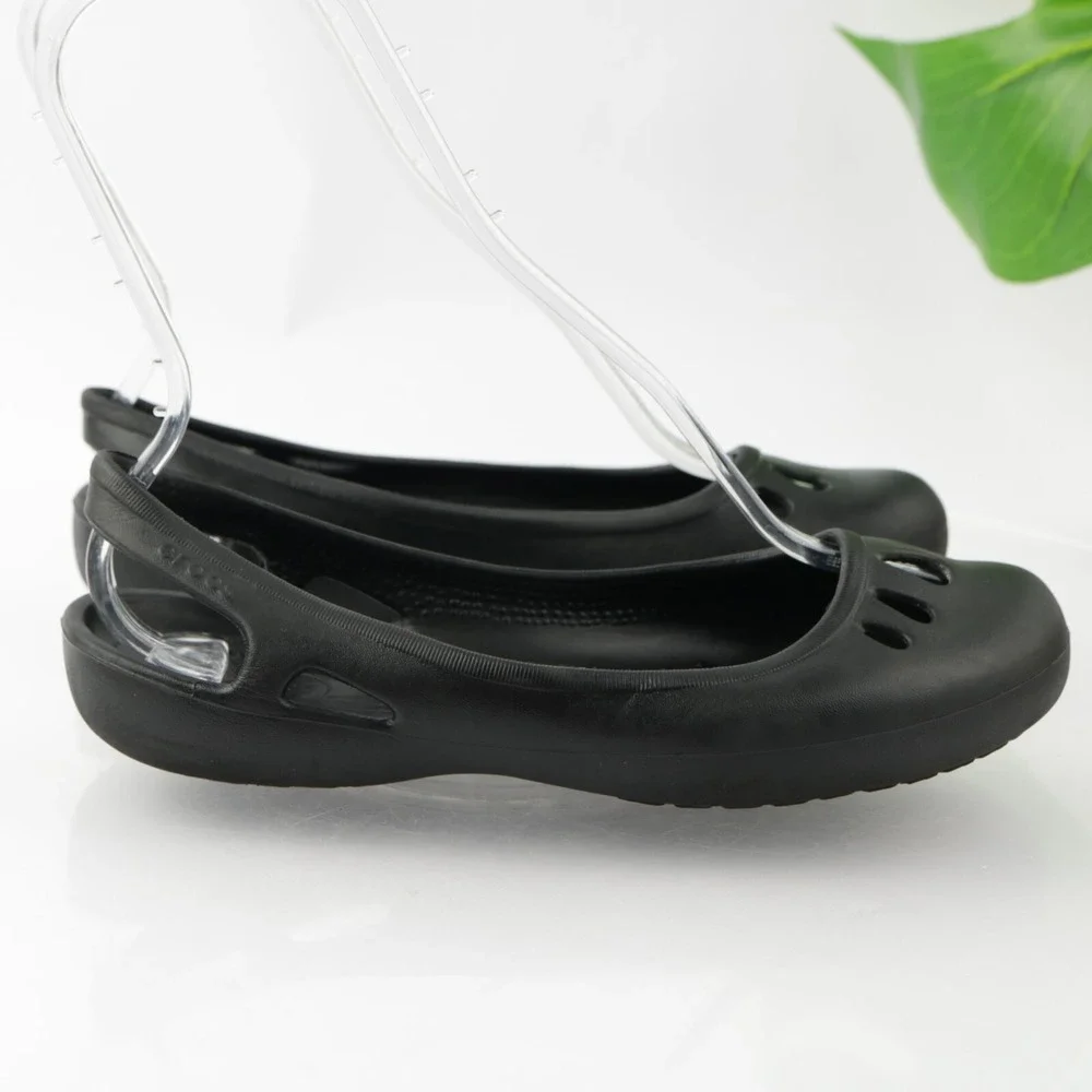 Crocs Womens Kadee Shoes Size 8 Black Slingback Flats Comfort Slip On Cutout